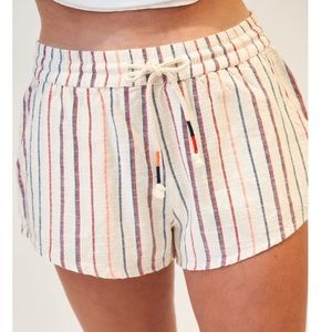 NEW NWT Sundry Dolphin Style Cream Multi Striped Cotton Drawstring Shorts Size L
